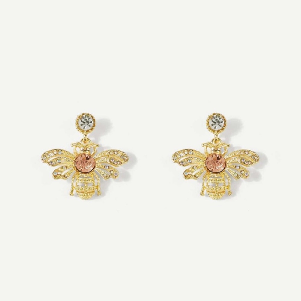 Rhinestone and Bee Drop Earrings